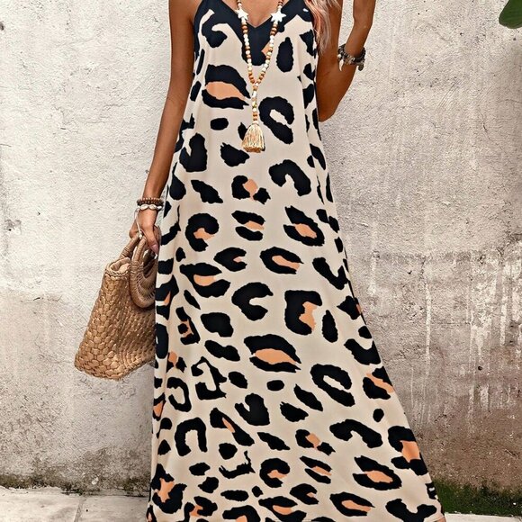 Multicolor Casual Women's Leopard Print Maxi Loose Cami Dress - Picture 7 of 7